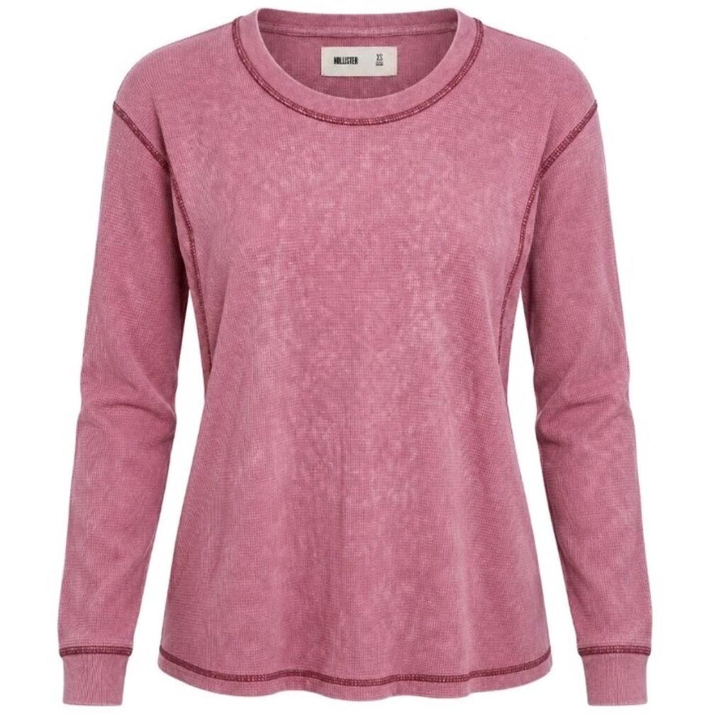 Hollister Pink Waffle Knit Thermal Top Long Sleeve Washed Y2K Womens XS